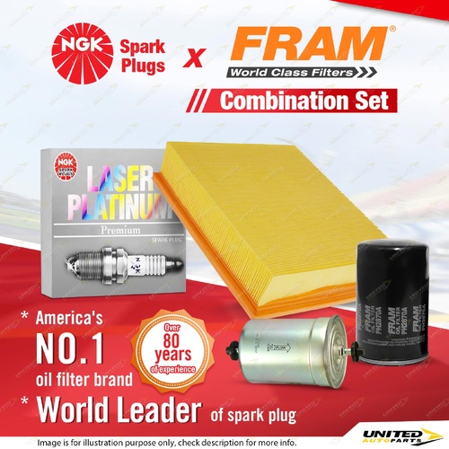 NGK Platinum Spark Plugs + Fram Filter Service Kit for Volkswagen Passat 3B