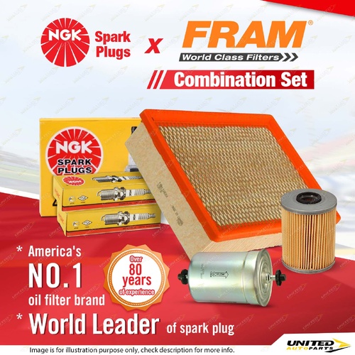 NGK Standard Spark Plugs + Fram Filter Service Kit for BMW 320i E36 2.0L