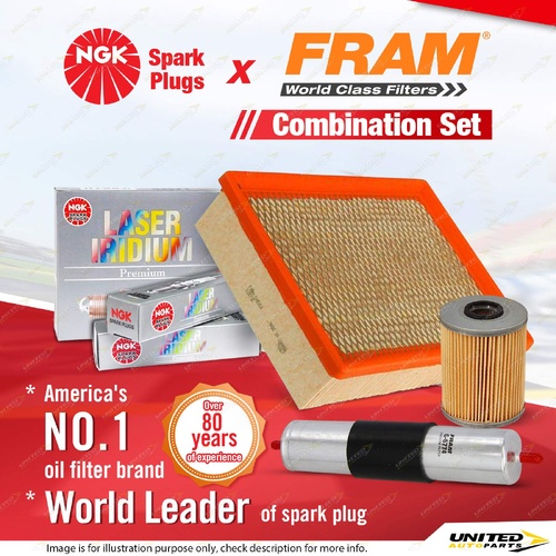 NGK Laser Iridium Spark Plugs + Fram Filter Service Kit for BMW M3 E36 3.0L