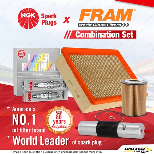 NGK Laser Platinum Spark Plugs + Fram Filter Service Kit for BMW 318i E46 1.9L