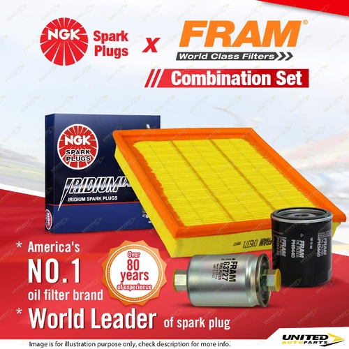 NGK Iridium IX Spark Plugs + Fram Filter Service Kit for Daewoo Cielo GLX 1.5L