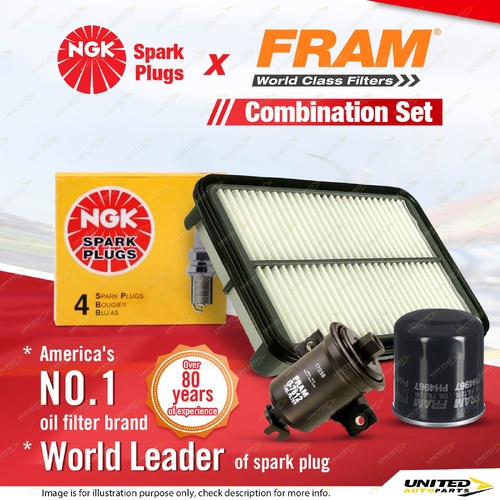 NGK Standard Spark Plugs + Fram Filter Service Kit for Toyota Corolla AE112R