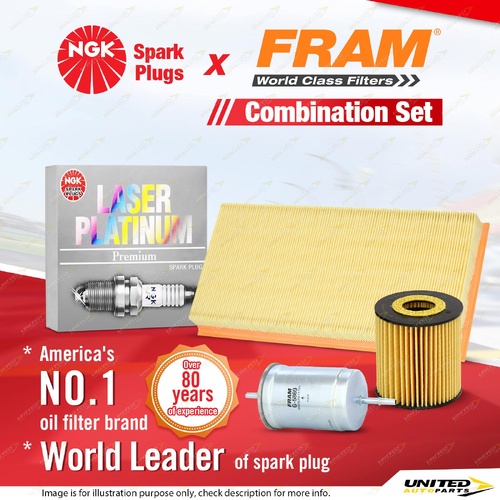 NGK Laser Platinum Spark Plugs + Fram Filter Service Kit for Volvo S40 1.9L 2.0L