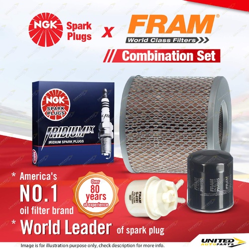 NGK Iridium IX Spark Plugs + Fram Filter Service Kit for Toyota Hilux RN85 2.4L