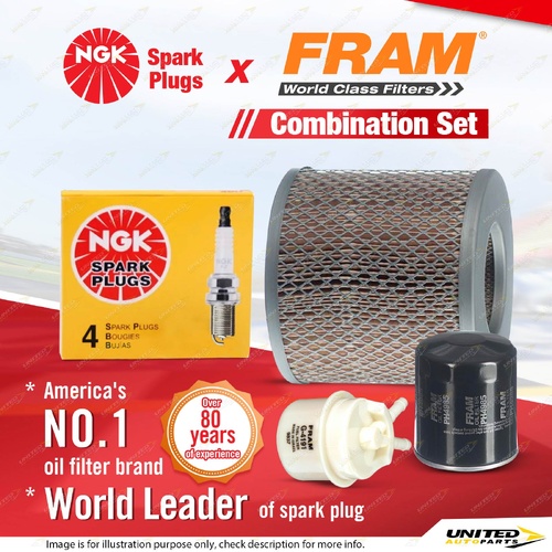 NGK Standard Spark Plugs + Fram Filter Service Kit for Toyota Hilux RN85 2.4L