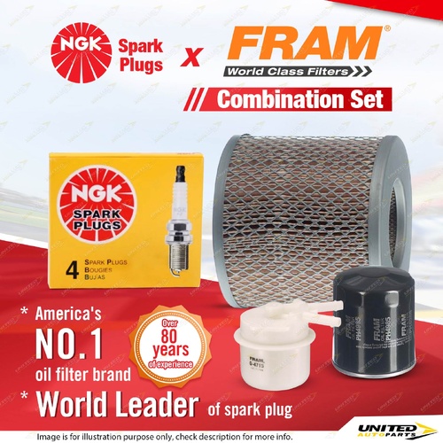 NGK Standard Spark Plugs + Fram Filter Kit for Toyota 4 Runner RN130 2.4L LPG