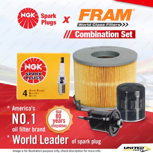 NGK Standard Spark Plugs + Fram Filter Service Kit for Toyota Hilux RZN147 2.0L