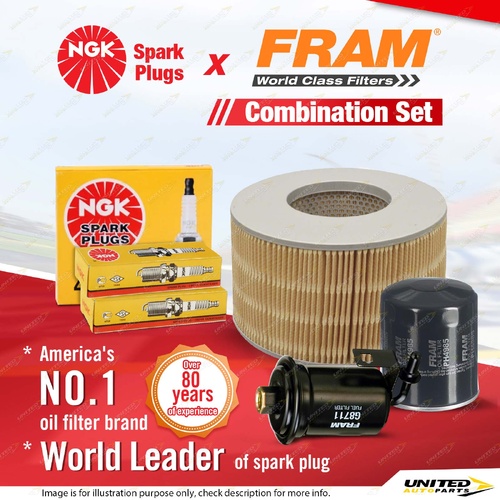 NGK Standard Spark Plugs Fram Filter Kit for Toyota Landcruiser FZJ105 4.5L LPG