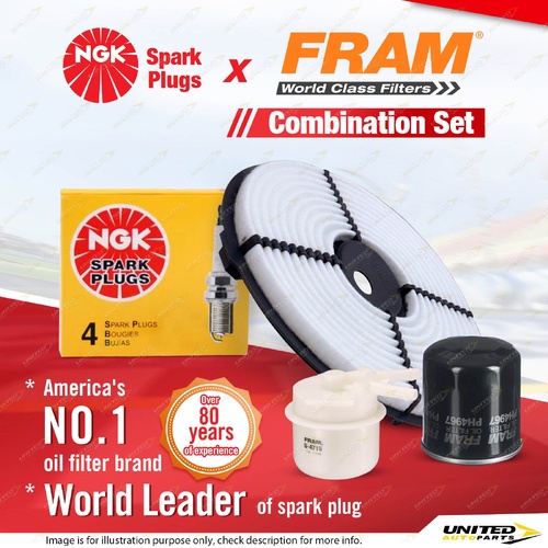 NGK Standard Spark Plugs + Fram Filter Service Kit for Toyota Corolla AE95R 1.6L