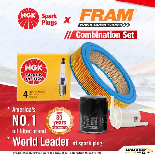NGK Standard Spark Plugs + Fram Filter Service Kit for Nissan 180B P610 1.8L