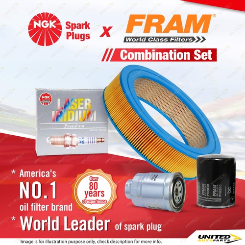 NGK Iridium Spark Plugs + Fram Filter Service Kit for Nissan Navara D21 2.5L
