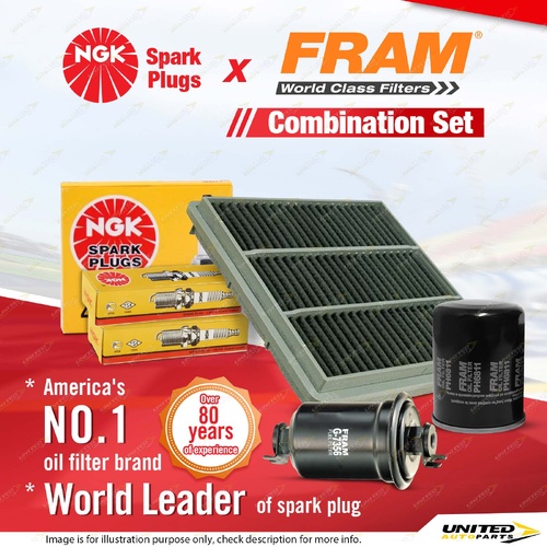 NGK Standard Spark Plugs + Fram Filter Kit for Mitsubishi Pajero NH 3.0L LPG