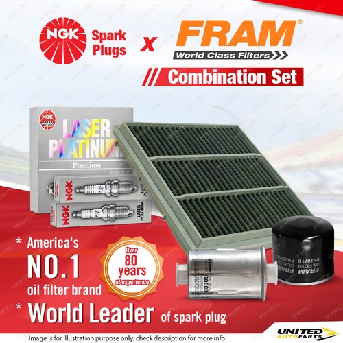 NGK Platinum Spark Plugs + Fram Filter Service Kit for Mitsubishi Triton MK 3.0L