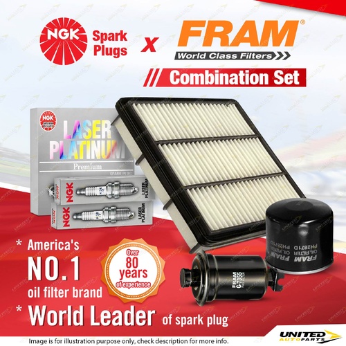 NGK Platinum Spark Plugs + Fram Filter Kit for Mitsubishi Pajero NJ NK NL LPG