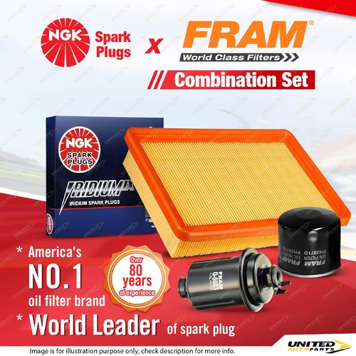 NGK Iridium IX Spark Plugs + Fram Filter Service Kit for Hyundai Excel X3 1.5L
