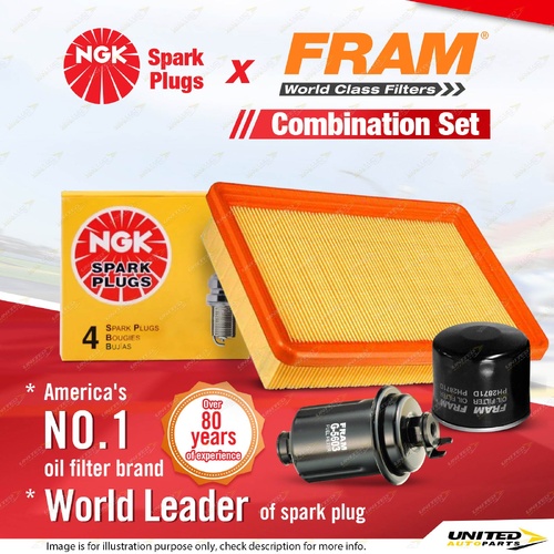 NGK Standard Spark Plugs + Fram Filter Service Kit for Hyundai Excel X3 1.5L
