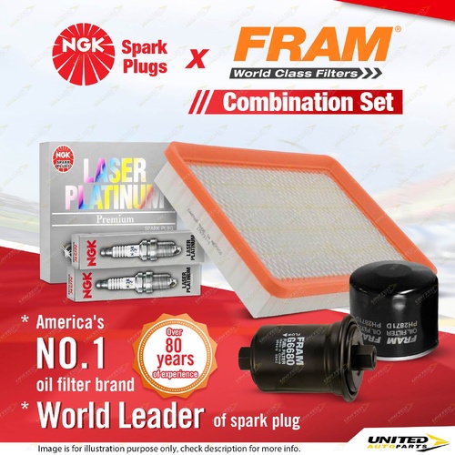 NGK Platinum Spark Plugs + Fram Filter Service Kit for Hyundai Sonata EF 2.5L
