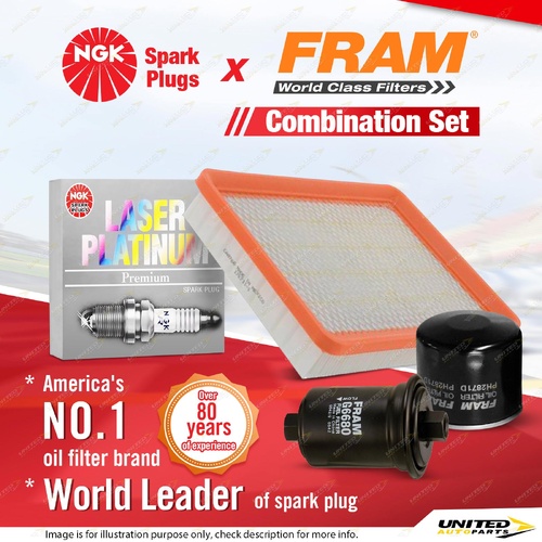 NGK Platinum Spark Plugs + Fram Filter Service Kit for Hyundai Sonata EF 2.0L