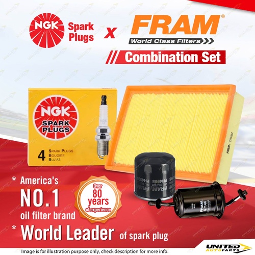 NGK Standard Spark Plugs + Fram Filter Service Kit for Mazda E1800 FWD 1.8L LPG