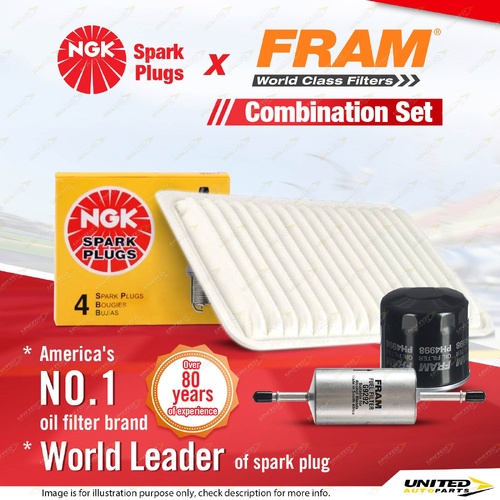 NGK Standard Spark Plugs + Fram Filter Service Kit for Mazda 2 DY 1.5L