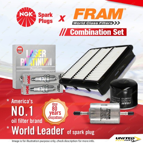NGK Platinum Spark Plugs + Fram Filter Service Kit for Holden Rodeo RA 3.5L LPG