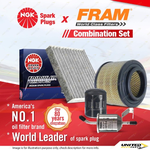 NGK Iridium IX Spark Plugs + Fram Filter Service Kit for Toyota Hilux TGN16R 2.7