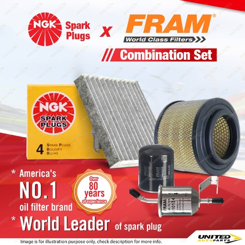 NGK Standard Spark Plugs + Fram Filter Service Kit for Toyota Hilux TGN16R 2.7L