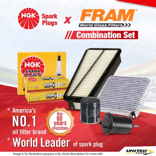 NGK Standard Spark Plugs + Fram Filter Kit for Toyota Landcruiser GRJ120R 4.0L