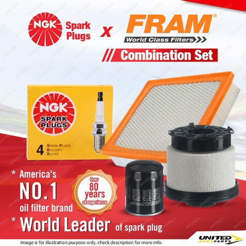 NGK Standard Spark Plugs + Fram Filter Service Kit for Mitsubishi Triton MQ 2.4L