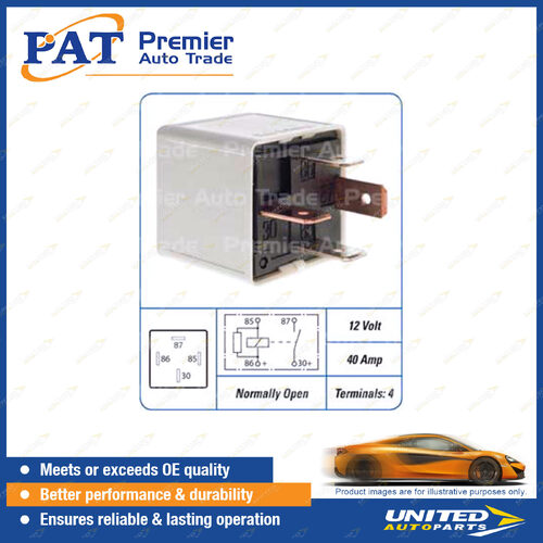 PAT Relay - 12 Volt 40 Amp 4 Terminals Normally Open Relay Package of 1