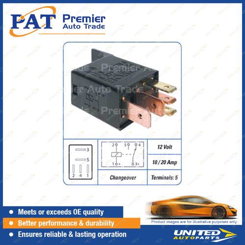 PAT Relay - 12 Volt 10 / 20 Amp 5 Terminals Changeover Relay Package of 1