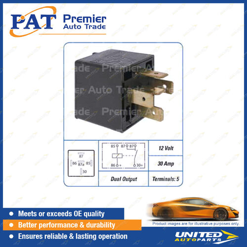 PAT Relay - 12 Volt 30 Amp 5 Terminals Dual Output Relay Package of 1