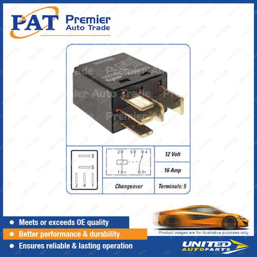 PAT Relay - 12 Volt 16 Amp 5 Terminals Changeover Relay Package of 1