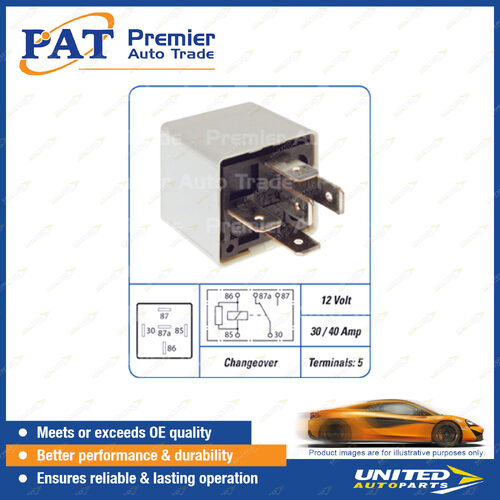 PAT Relay - 12 Volt 30 / 40 Amp 5 Terminals Changeover Relay Package of 1