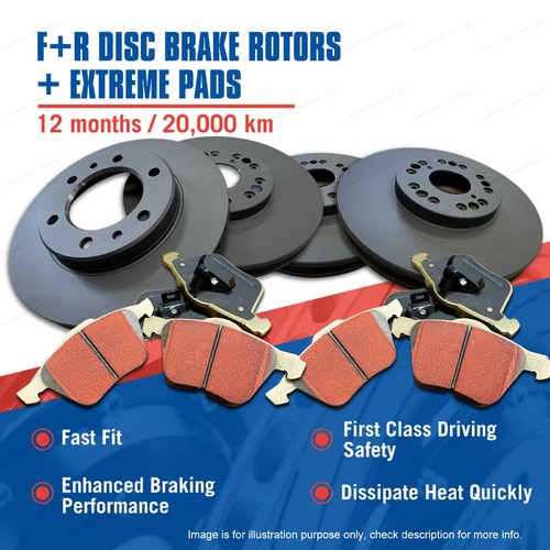 F + R Brake Rotors Extreme Pads for Toyota Prado 95 90 RZJ KZJ VZJ