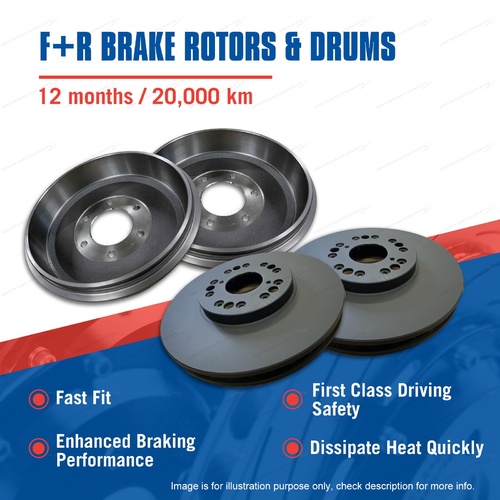 Front + Rear Brake Rotors Drums for Toyota Hilux GGN KUN125 126 TGN126 4WD