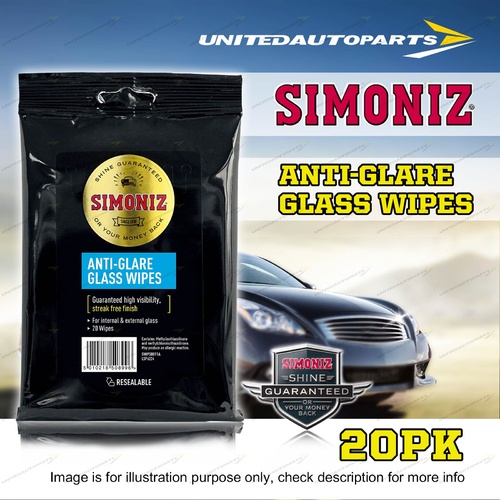 Simoniz Anti Glare Glass Wipes 20PK for internal and external glass